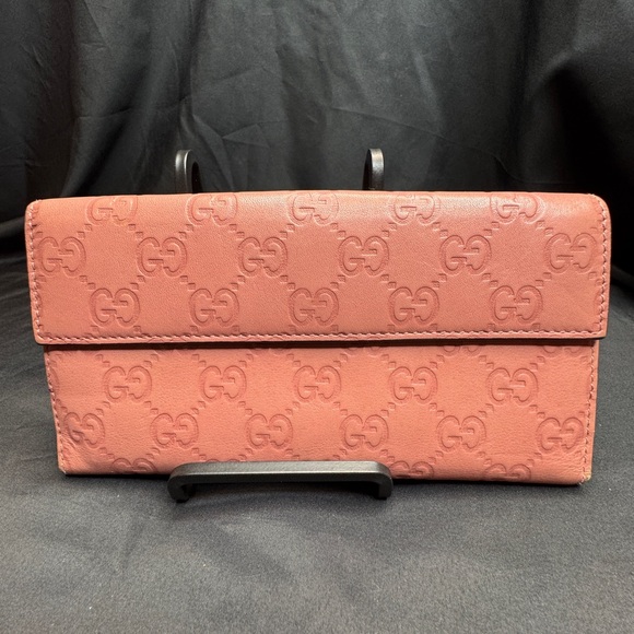 Gucci Heart GG Guccissima Embellished Pink Continental Leather Wallet - Picture 2 of 16